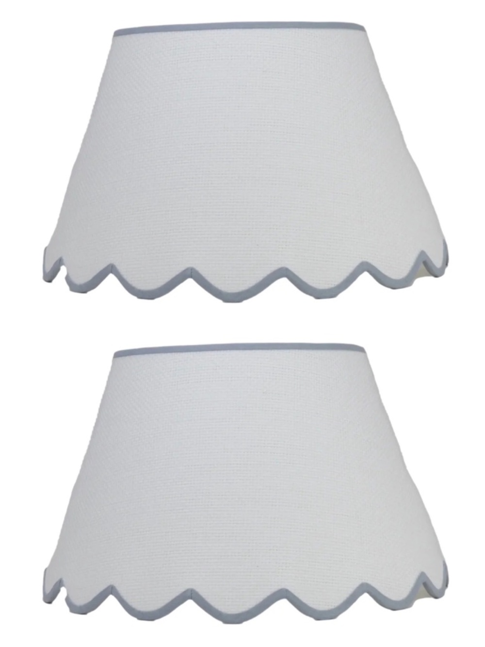Pair of Newport Lamp & Shade Company Scalloped Raffia Lampshades Blue Trim $450